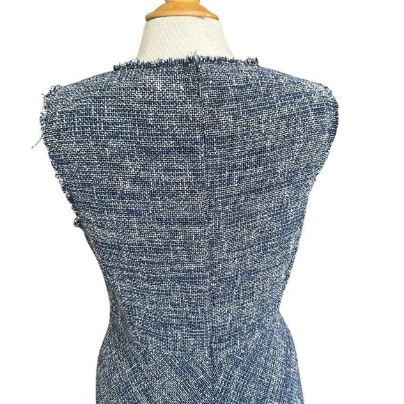 REBECCA TAYLOR Tweed Dress Navy Sleeveless Fit & Flare Fringe Women’s Size 8 NEW - Picture 8 of 16